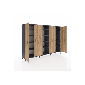 Hyperion Dolap 12 Raflı 4 Kapaklı 220x44x163 Antrasit-çam/antrasit