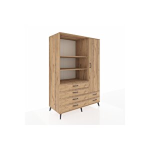 Kronos Dolap 7 Raflı 6 Çekmeceli Tek Kapaklı  132x59x195 Çam-çam/çam