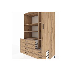 Kronos Dolap 7 Raflı 6 Çekmeceli Tek Kapaklı  132x59x195 Çam-çam/çam