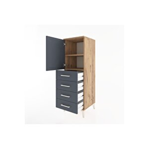 Hyperion Dolap 2 Raflı 4 Çekmeceli Tek Kapaklı 44x44x134 Çam-antrasit