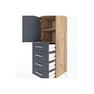 Hyperion Dolap 2 Raflı 4 Çekmeceli Tek Kapaklı 44x44x134 Çam-antrasit