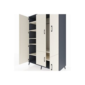 Kronos Dolap 7 Raflı 5 Kapaklı Tek Askılı 132x59x195 Antrasit-aytaşı/aytaşı