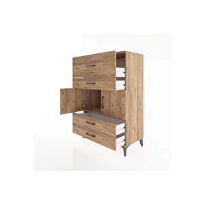 Hyperion Dolap Tek Raflı 4 Çekmeceli 2 Kapaklı 88x44x134 Çam-çam