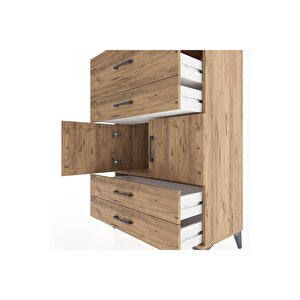 Hyperion Dolap Tek Raflı 4 Çekmeceli 2 Kapaklı 88x44x134 Çam-çam