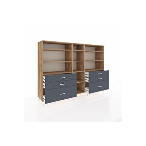 Hyperion Dolap 10 Raflı 6 Çekmeceli  220x44x163 Çam-çam/antrasit