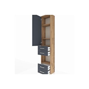 Arges Dolap 4 Raflı 4 Çekmeceli Tek Kapaklı 44x30x221 Çam-antrasit