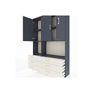 Arges Dolap 6 Raflı 6 Çekmeceli 3 Kapaklı 132x30x195 Antrasit-antrasit/aytaşı