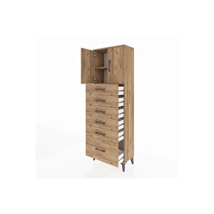 Arges Dolap 2 Raflı 6 Çekmeceli 2 Kapaklı 60x30x182 Çam-çam