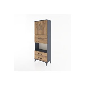 Arges Dolap 3 Raflı 3 Çekmeceli 2 Kapaklı 60x30x163 Antrasit-çam