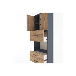 Arges Dolap 3 Raflı 3 Çekmeceli 2 Kapaklı 60x30x163 Antrasit-çam