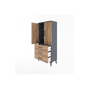 Arges Dolap 3 Raflı 3 Çekmeceli 2 Kapaklı 60x30x134 Antrasit-çam