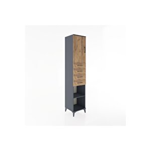 Hyperion Dolap 3 Raflı 4 Çekmeceli Tek Kapaklı 44x44x221 Antrasit-çam