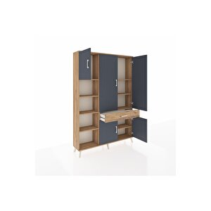 Arges Dolap 8 Raflı Tek Çekmeceli 5 Kapaklı 132x30x195 Çam-antrasit/çam