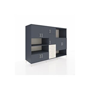 Kronos Dolap 10 Raflı 4 Çekmeceli 8 Kapaklı 220x59x163 Antrasit-antrasit/aytaşı