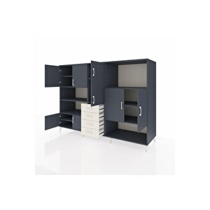 Kronos Dolap 10 Raflı 4 Çekmeceli 8 Kapaklı 220x59x163 Antrasit-antrasit/aytaşı