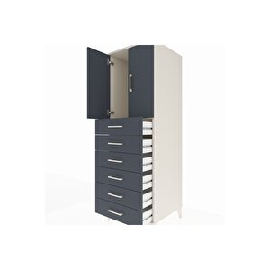 Kronos Dolap Tek Raflı 6 Çekmeceli 2 Kapaklı 60x59x182 Aytaşı-antrasit