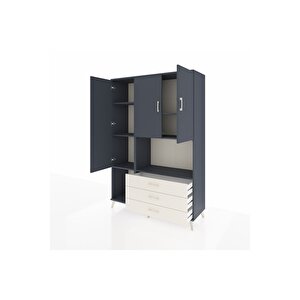 Hyperion Dolap 6 Raflı 3 Çekmeceli 3 Kapaklı 132x44x195 Antrasit-antrasit/aytaşı
