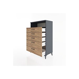 Hyperion Dolap Tek Raflı 5 Çekmeceli 88x44x134 Antrasit-çam