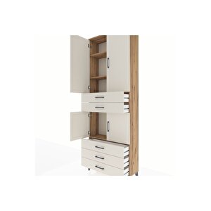Arges Dolap 4 Raflı 5 Çekmeceli 4 Kapaklı 88x30x243 Çam-aytaşı