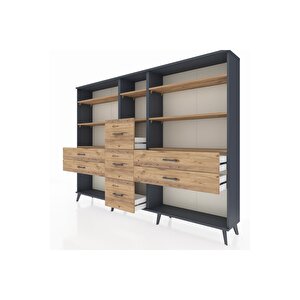 Arges Dolap 8 Raflı 7 Çekmeceli  220x30x163 Antrasit-çam