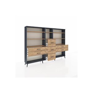 Arges Dolap 8 Raflı 7 Çekmeceli  220x30x163 Antrasit-çam