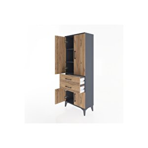 Arges Dolap 3 Raflı 2 Çekmeceli 4 Kapaklı 60x30x163 Antrasit-çam
