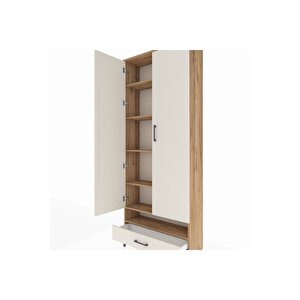 Arges Dolap 6 Raflı Tek Çekmeceli 2 Kapaklı 88x30x221 Çam-aytaşı