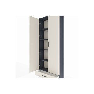 Arges Dolap 5 Raflı Tek Çekmeceli 2 Kapaklı 88x30x221 Antrasit-aytaşı