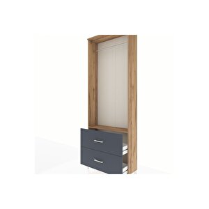 Arges Dolap Tek Raflı 2 Çekmeceli Tek Askılı 88x30x243 Çam-antrasit