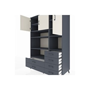 Kronos Dolap 9 Raflı 6 Çekmeceli 3 Kapaklı 132x59x195 Antrasit-aytaşı/antrasit