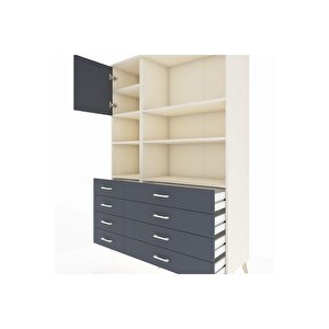 Hyperion Gardrop 7 Raflı 8 Çekmeceli Tek Kapaklı  132x44x195 Aytaşı-antrasit