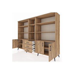 Hyperion Dolap 11 Raflı 3 Çekmeceli 4 Kapaklı 220x44x163 Çam-çam