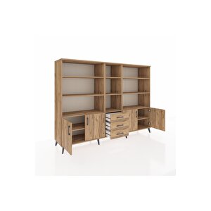 Hyperion Dolap 11 Raflı 3 Çekmeceli 4 Kapaklı 220x44x163 Çam-çam