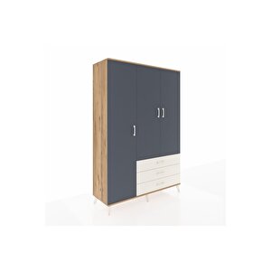 Hyperion Dolap 6 Raflı 3 Çekmeceli Tek Askılı 132x44x195 Çam-antrasit/aytaşı