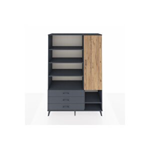 Hyperion Dolap 9 Raflı 3 Çekmeceli Tek Kapaklı  132x44x195 Antrasit-çam/antrasit