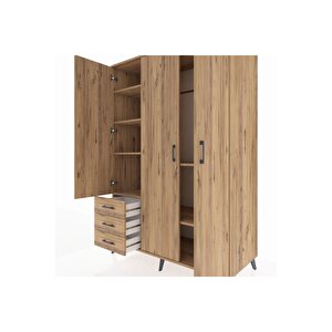 Kronos Dolap 6 Raflı 3 Çekmeceli Tek Askılı 132x59x195 Çam-çam/çam