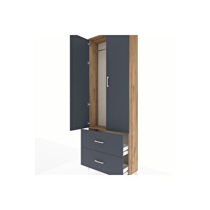Arges Dolap Tek Raflı 2 Çekmeceli Tek Askılı 88x30x243 Çam-antrasit