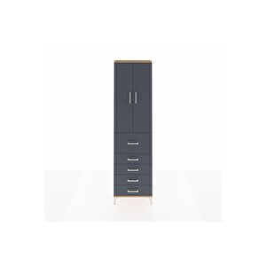 Arges Dolap 2 Raflı 5 Çekmeceli 2 Kapaklı 60x30x221 Çam-antrasit