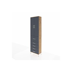 Arges Dolap 2 Raflı 5 Çekmeceli 2 Kapaklı 60x30x221 Çam-antrasit