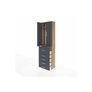Arges Dolap 2 Raflı 5 Çekmeceli 2 Kapaklı 60x30x221 Çam-antrasit