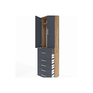 Arges Dolap 2 Raflı 5 Çekmeceli 2 Kapaklı 60x30x221 Çam-antrasit