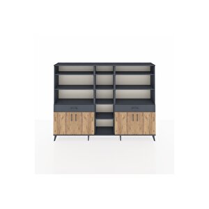 Arges Dolap 12 Raflı 2 Çekmeceli 4 Kapaklı 220x30x163 Antrasit-çam/antrasit