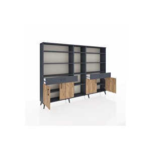 Arges Dolap 12 Raflı 2 Çekmeceli 4 Kapaklı 220x30x163 Antrasit-çam/antrasit