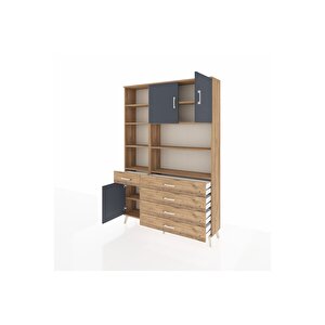 Arges Dolap 9 Raflı 5 Çekmeceli 3 Kapaklı 132x30x195 Çam-antrasit/çam