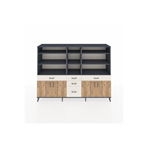 Hyperion Dolap 11 Raflı 5 Çekmeceli 4 Kapaklı 220x44x163 Antrasit-çam/aytaşı