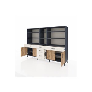 Hyperion Dolap 11 Raflı 5 Çekmeceli 4 Kapaklı 220x44x163 Antrasit-çam/aytaşı