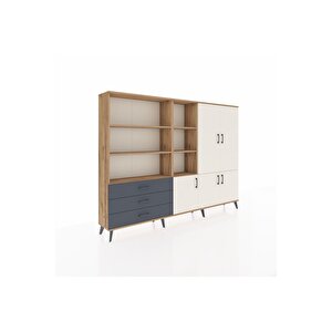 Arges Dolap 11 Raflı 3 Çekmeceli 5 Kapaklı 220x30x163 Çam-aytaşı/antrasit