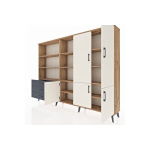 Arges Dolap 11 Raflı 3 Çekmeceli 5 Kapaklı 220x30x163 Çam-aytaşı/antrasit