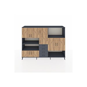 Hyperion Dolap 10 Raflı 4 Çekmeceli 8 Kapaklı 220x44x163 Antrasit-çam/antrasit