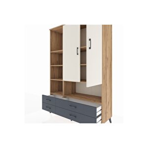 Hyperion Dolap 8 Raflı 4 Çekmeceli 2 Kapaklı 132x44x195 Çam-aytaşı/antrasit